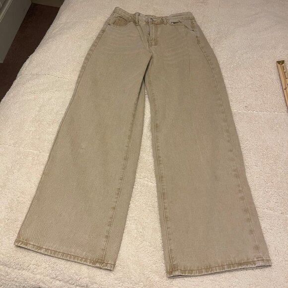 Shein Womens Medium Beige Wide-Leg Jeans Cotton Blend‎ Relaxed Fit - Picture 1 of 16